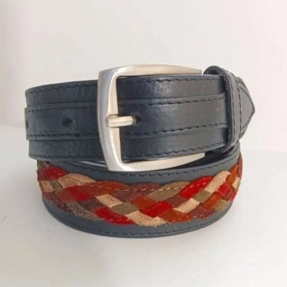 Belt Black Colorful Braided Leather Lg Western Cowgirl Boho‎ Peasant Y2K Italy